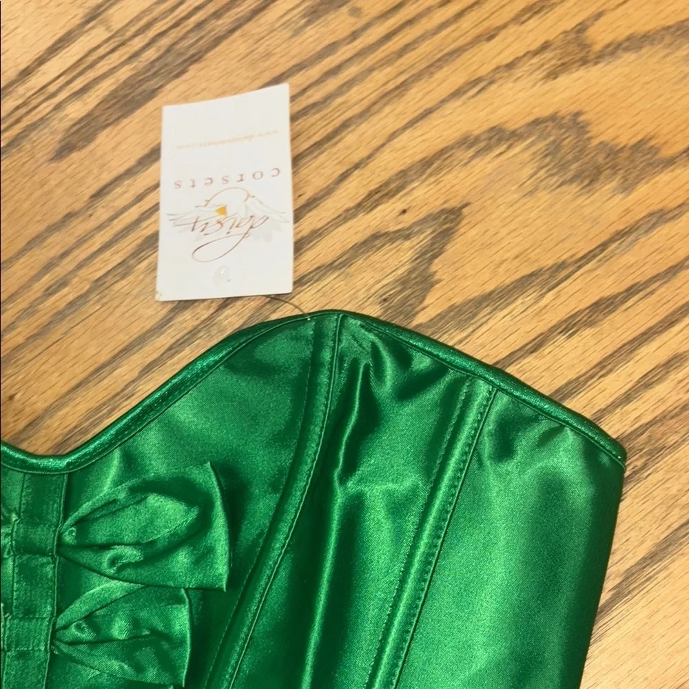 Emerald Green Satin Corset Top with Bow Details Medium - Picture 8 of 10